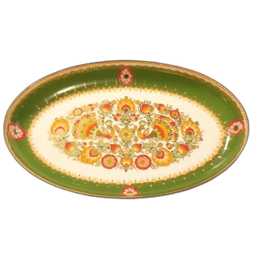 Steinbock Email Enameled Oval Dish Vintage serving dish green orange Austrian
